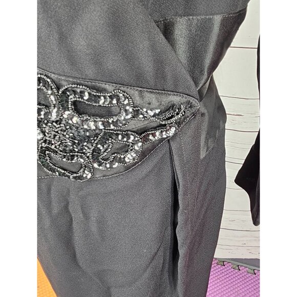 Vintage Cachet Bari Protas Black Dress Beaded Waist Womens Sz M Long Sleeve Gown - Picture 6 of 16